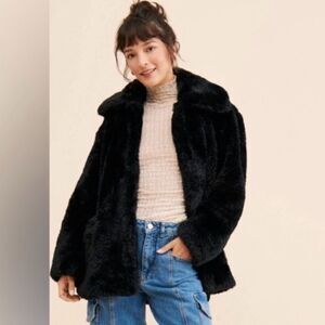 FREE PEOPLE BLACK LUXURIOUS FAUX FUR JACKET COAT PLUSH WOMEN’S OVERSIZED FLUFFY